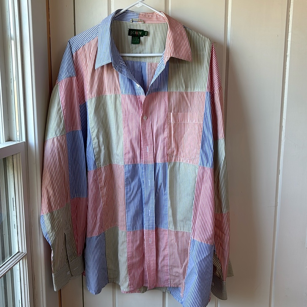 J. Crew green tag color block button down shirt